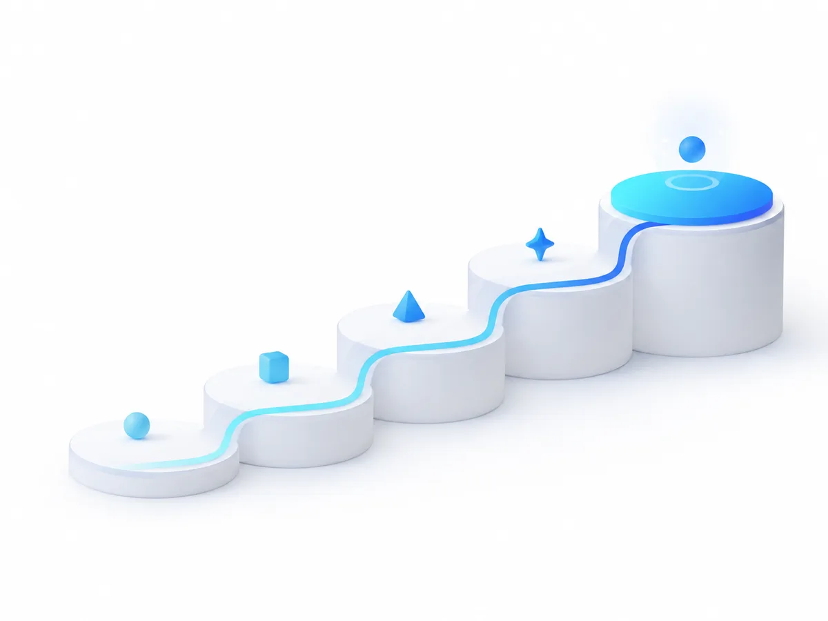 Illustration: Stufen einer Pipeline, die zur höchsten, blau hervorgehobenen Plattform führen