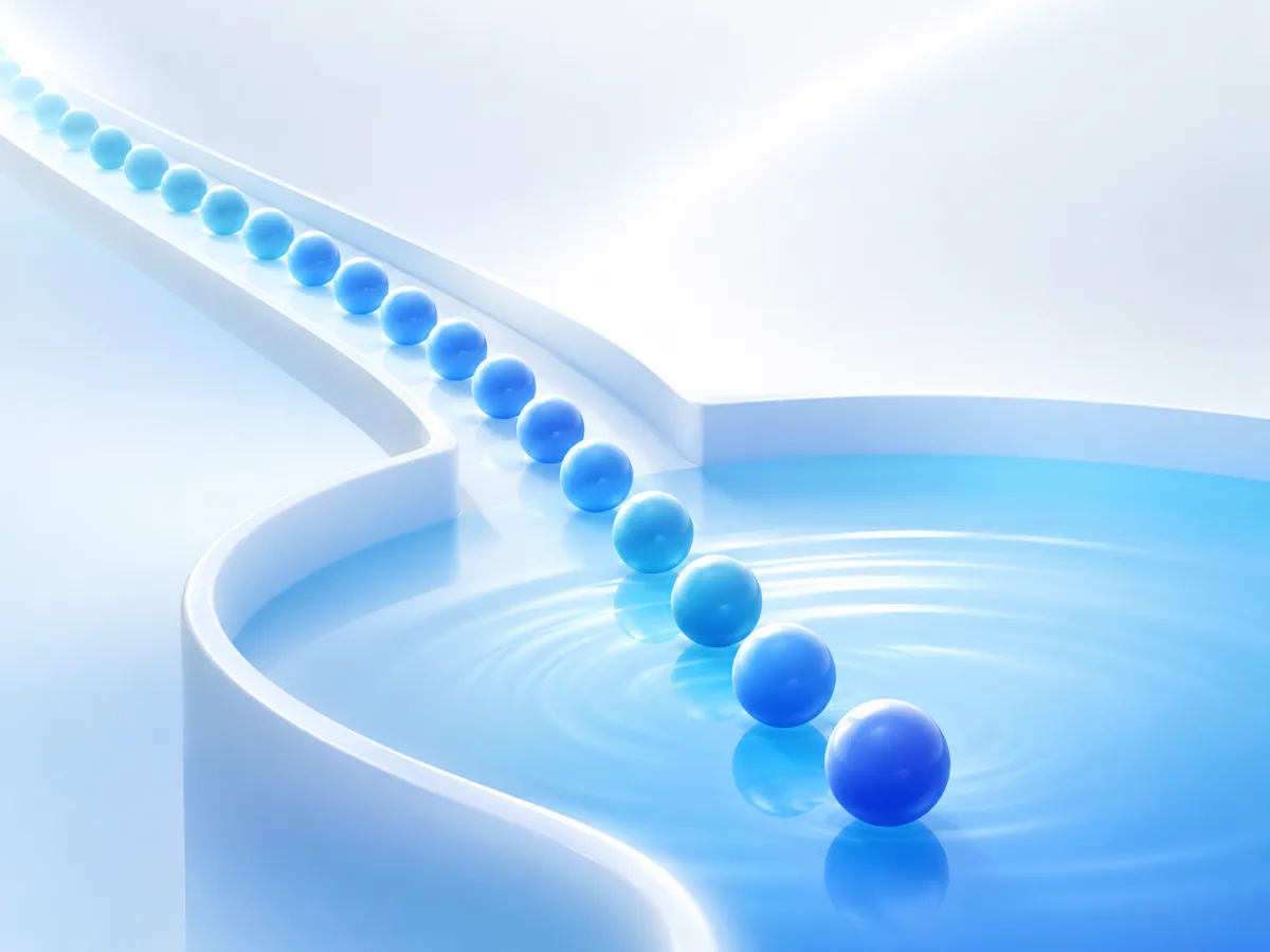 Illustration: ein gleichmäßiger Fluss aus Elementen in einer stabilen Bahn