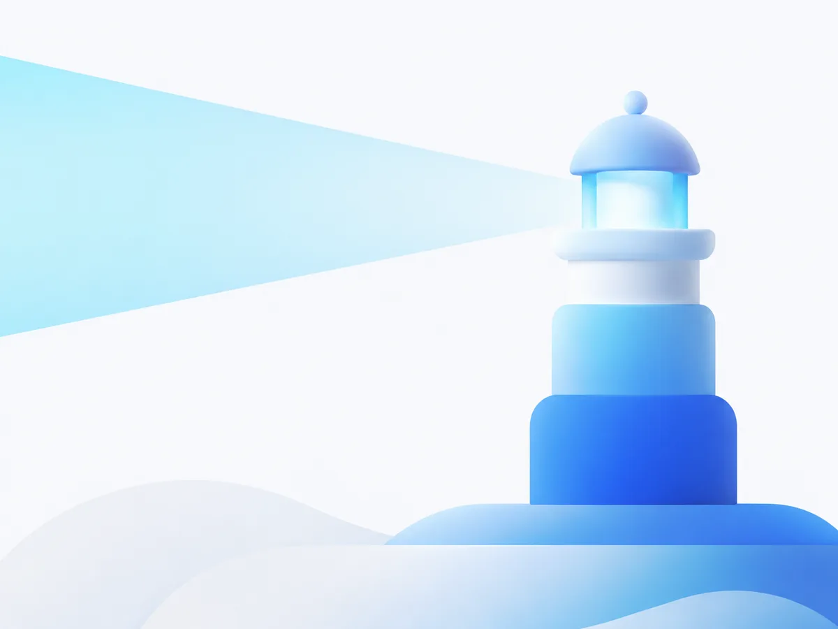 Illustration: ein Leuchtturm mit sanft schwenkendem Lichtstrahl