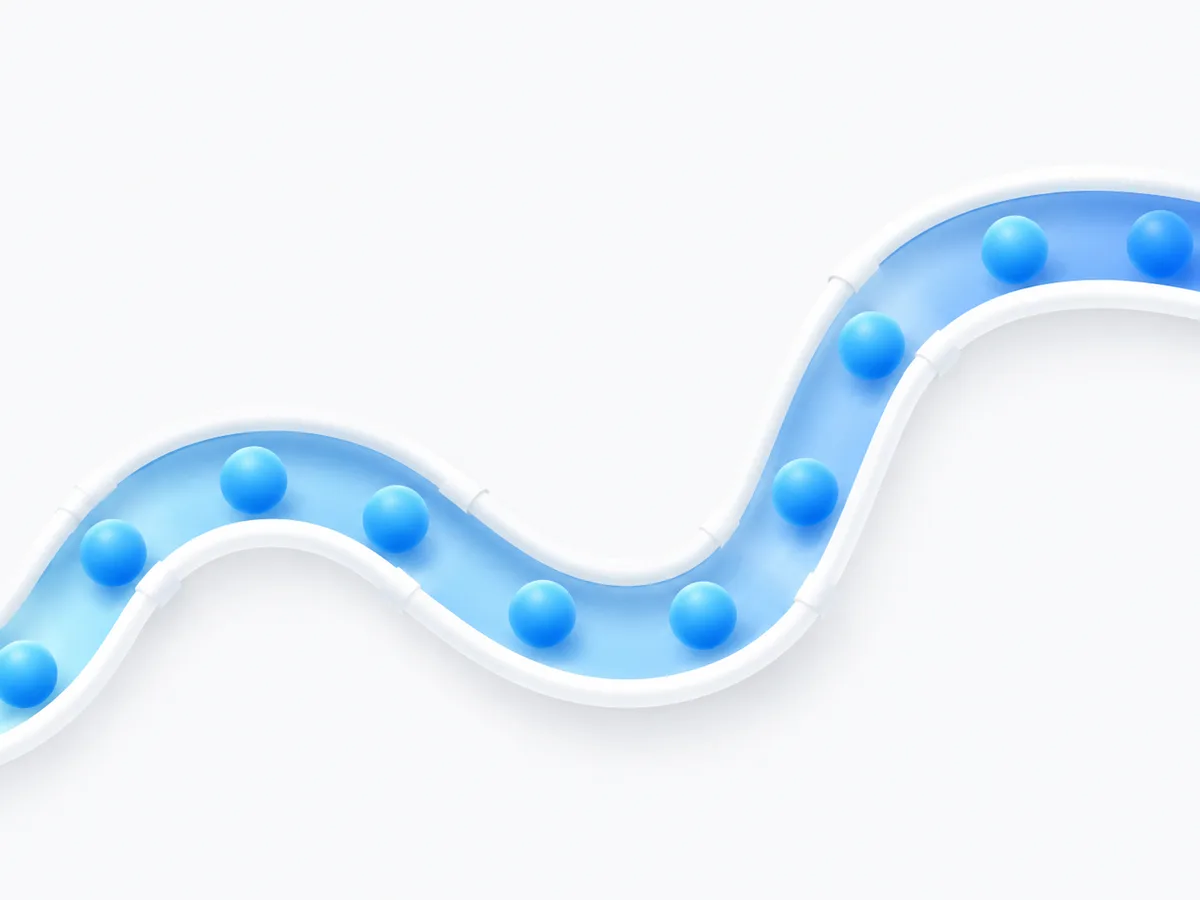 Illustration: eine ruhige Pipeline, durch die gleichmäßig Kugeln fließen